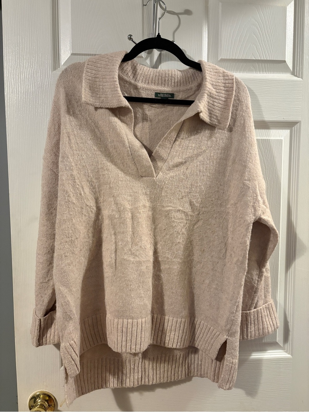wild fable Light Beige V-Neck Collared Women's Sweater